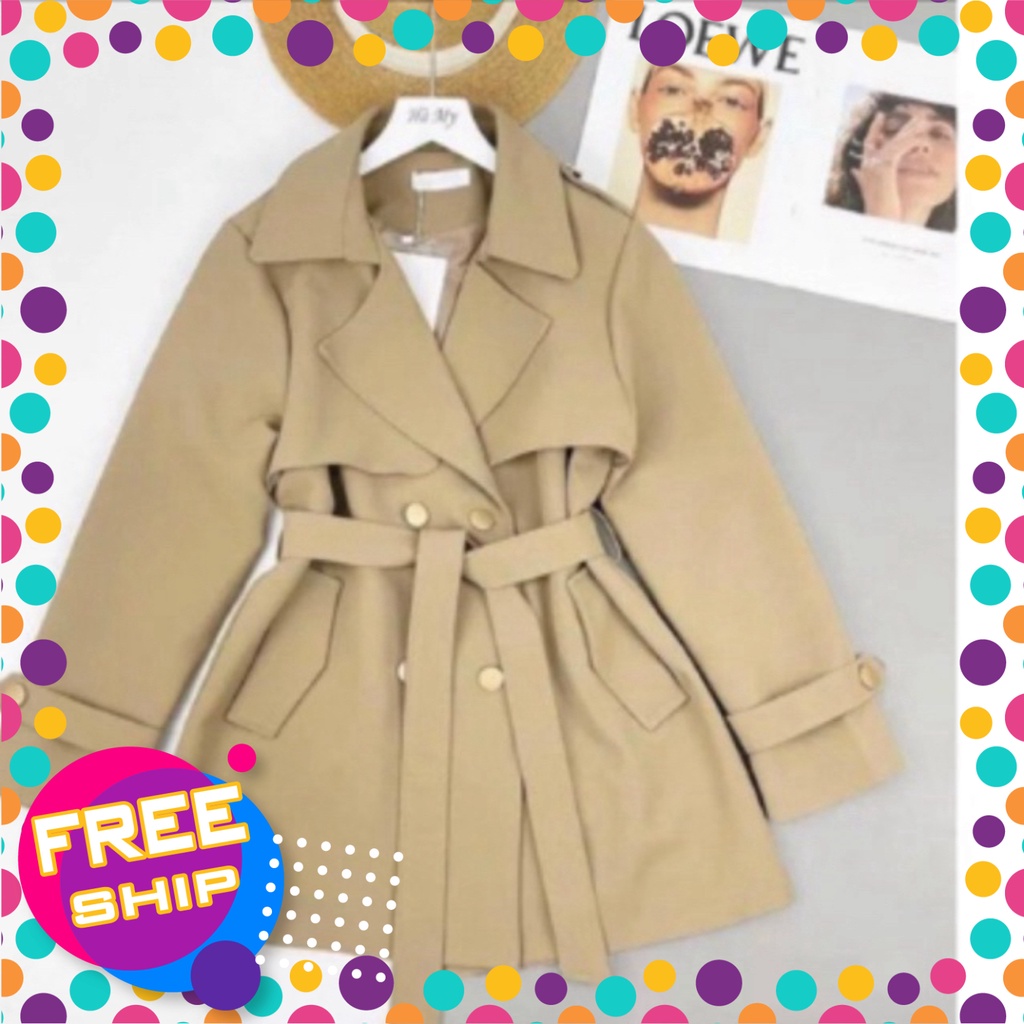 Mangto dáng lửng hàng 2 lớp dày dặn có kèm đai thắt lưng và đai cổ tay - Đen shop