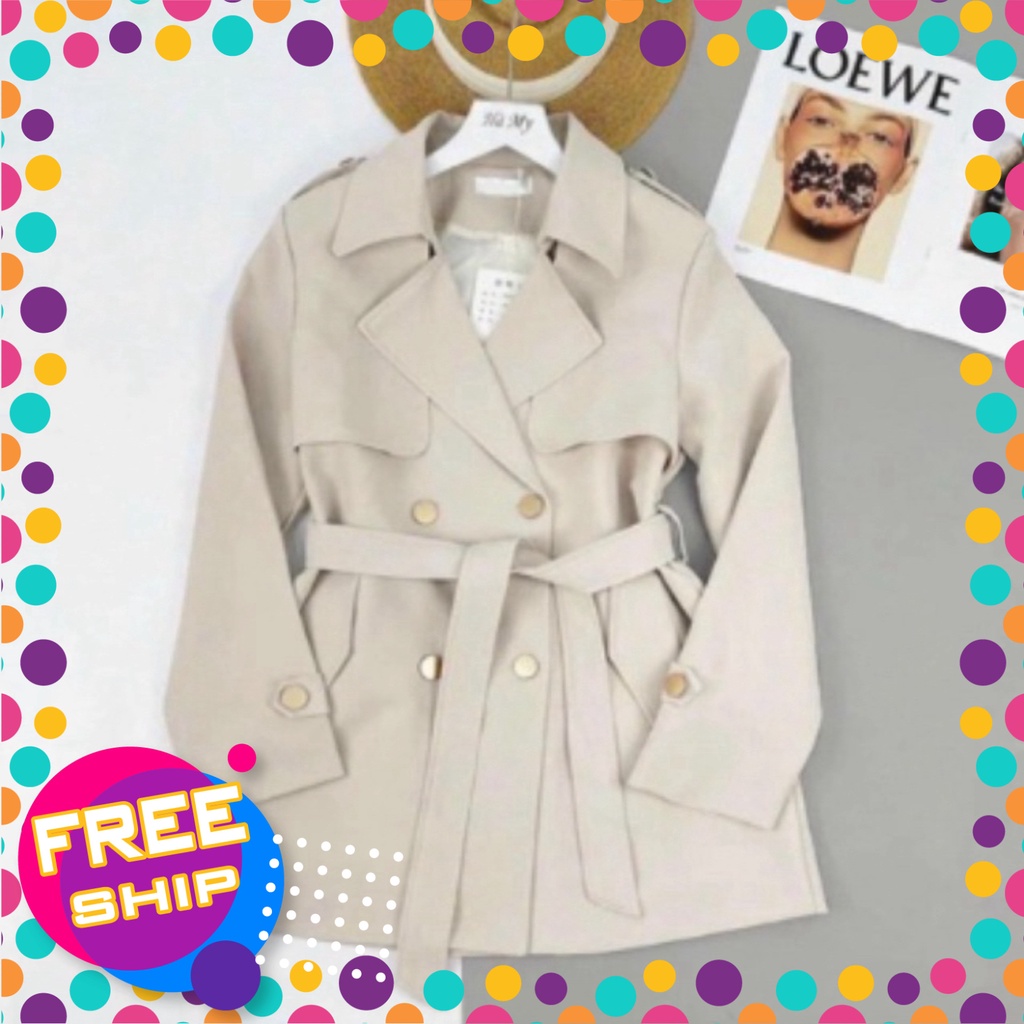 Mangto dáng lửng hàng 2 lớp dày dặn có kèm đai thắt lưng và đai cổ tay - Đen shop