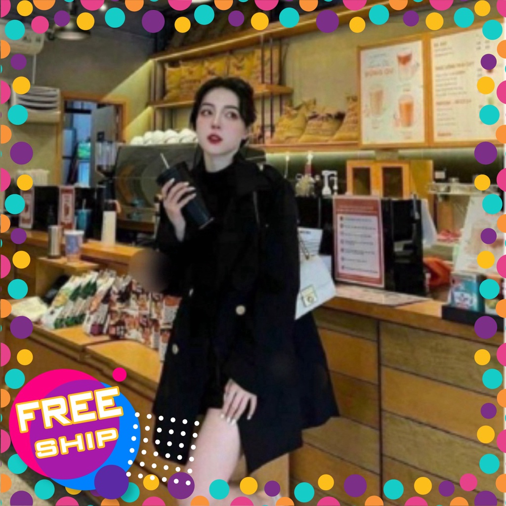 Mangto dáng lửng hàng 2 lớp dày dặn có kèm đai thắt lưng và đai cổ tay - Đen shop