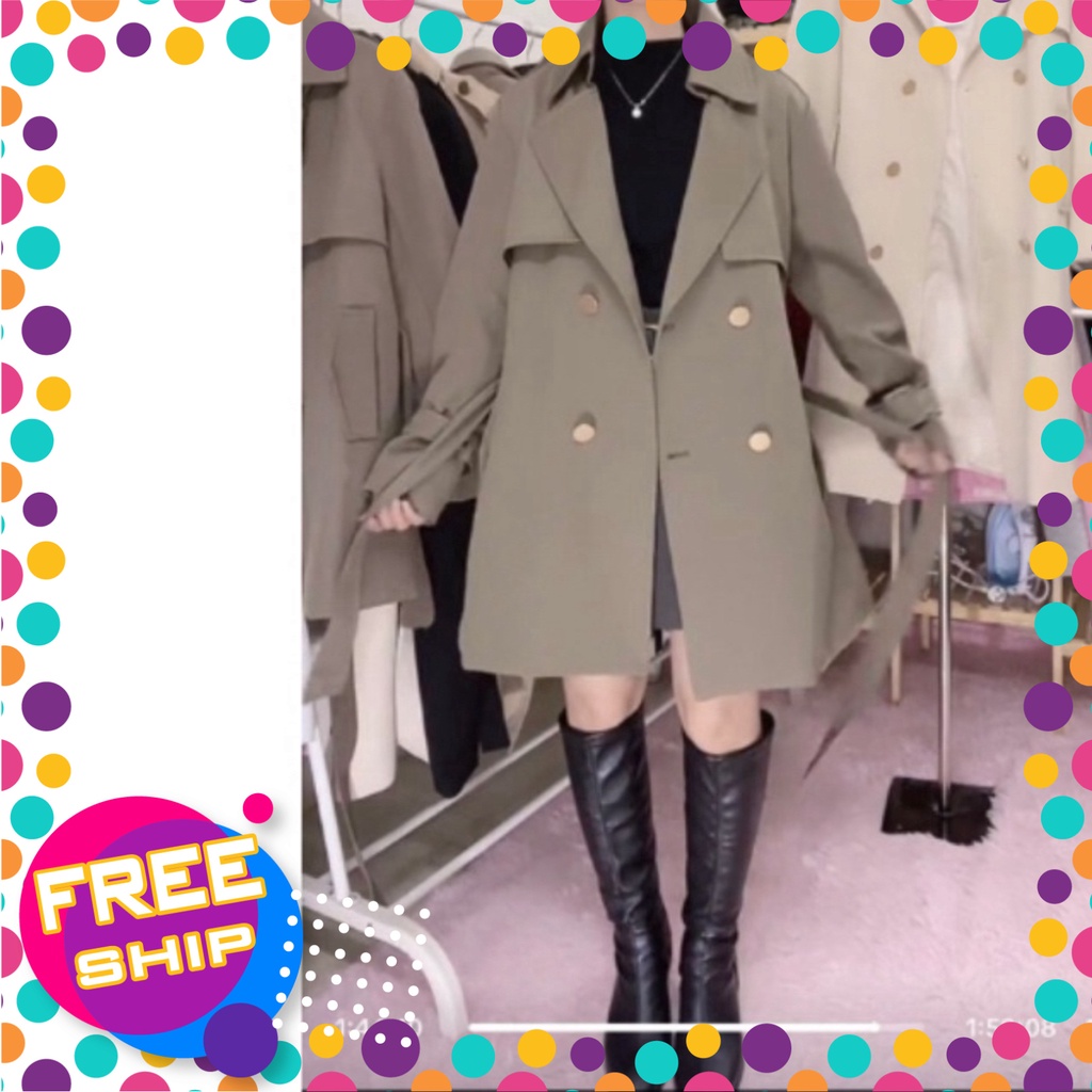 Mangto dáng lửng hàng 2 lớp dày dặn có kèm đai thắt lưng và đai cổ tay - Đen shop