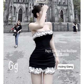 Đầm Gân Ôm Body M, Váy Phối Bèo Trắng Có Mút Ngực Đẹp
