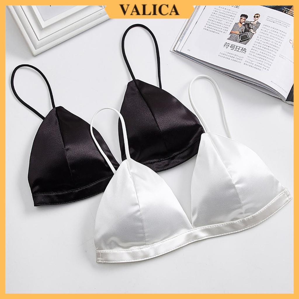 Áo bra nữ 2 dây satin cup V quyến rũ - Bra nữ lưng chun co giãn hở lưng VALICA B965