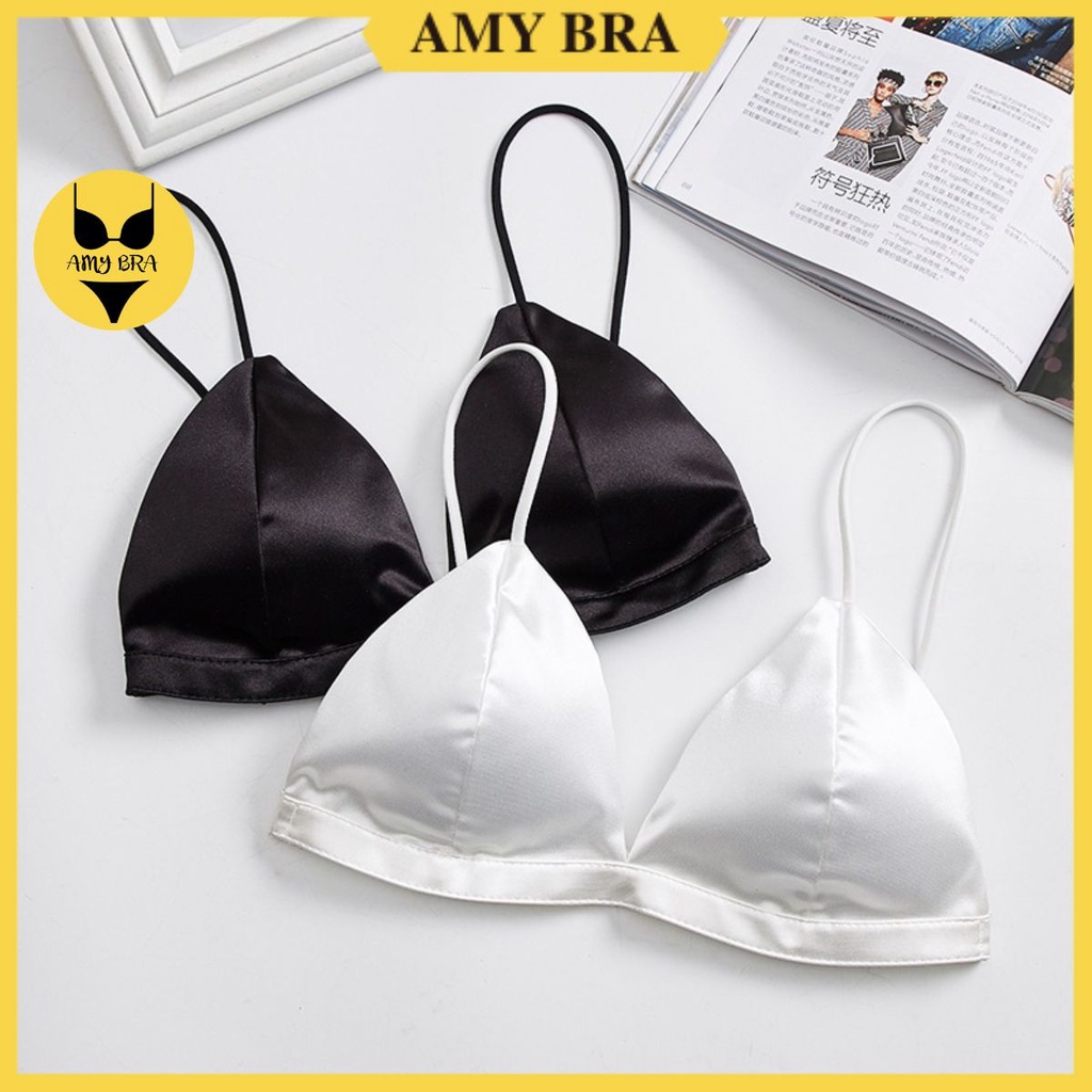 Áo Bra Satin 2 Dây Mút Mỏng Cao Cấp - Bra Nữ Lưng Co Dãn Mềm Mịn Thoáng Mát AMYBRA B965