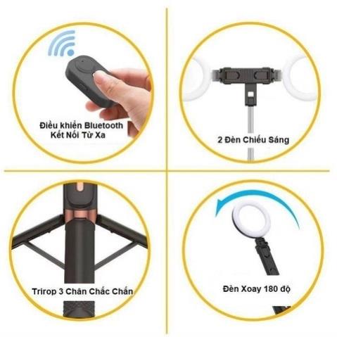 Gậy chụp hình 3 chân có remote kéo cao 1m7 2 đèn led xoay 360 JC 18H