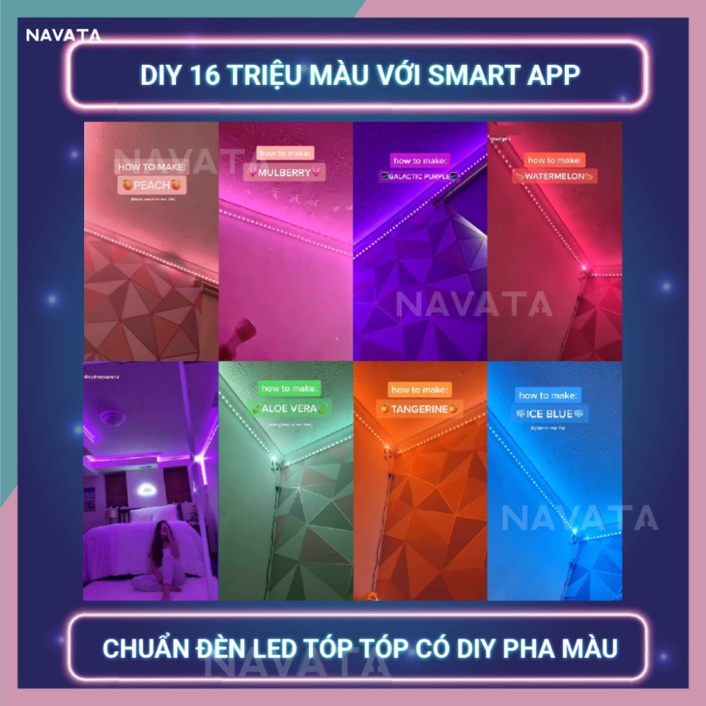 Đèn Led Tóp Tóp 5m 10m Điều Khiển APP 16 Triệu Màu, Pha Màu DIY đèn trang trí phòng ngủ Led 5050 RGB Loại Tốt Hot