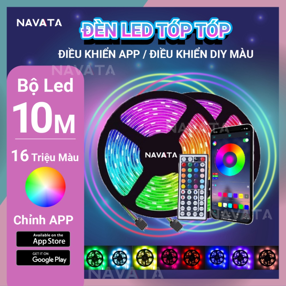 Đèn Led Tóp Tóp 5m 10m Điều Khiển APP 16 Triệu Màu, Pha Màu DIY đèn trang trí phòng ngủ Led 5050 RGB Loại Tốt Hot