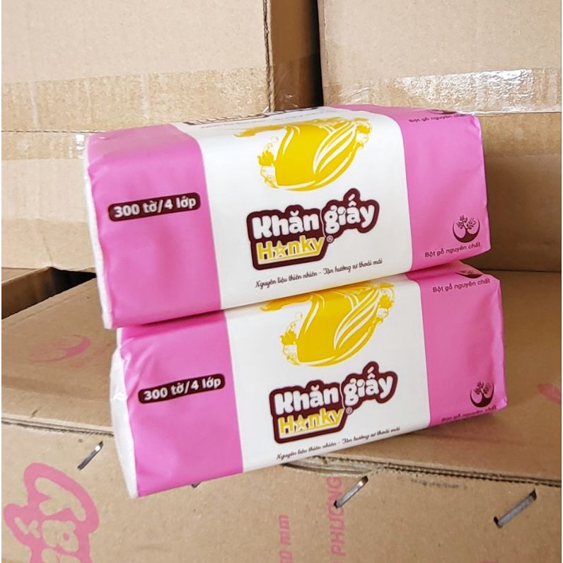 Combo 30 gói khăn giấy ngựa vàng Hanky 300 tờ siêu dai siêu mịn chính hãng