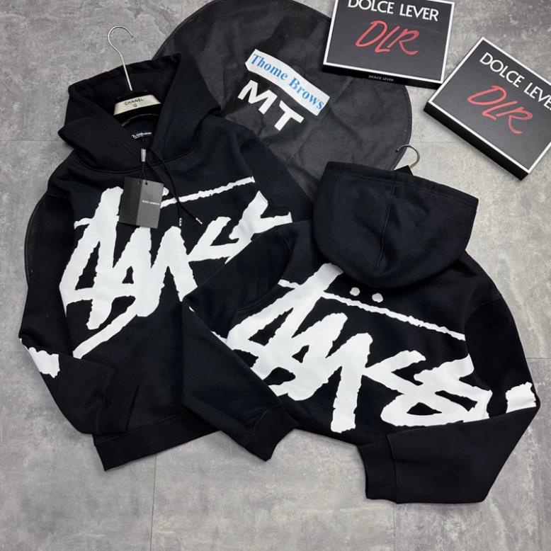 Áo hoodie nam nữ Stussy nỉ bông in hoạ tiết chữ kí trắng hai mặt mũ 2 lớp bo ống dày dặn boy phố Gonz.brand