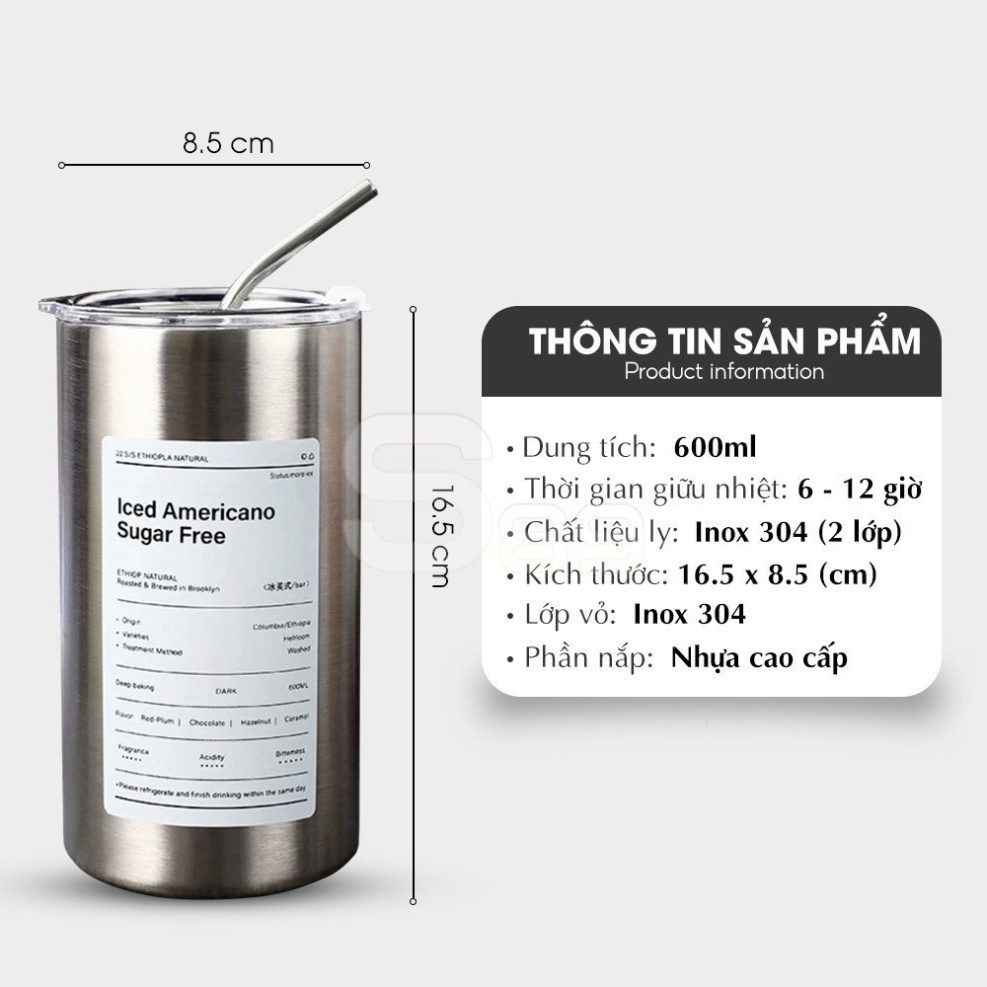 . Ly giữ nhiệt iced americano inox 304 thể tích 600ml