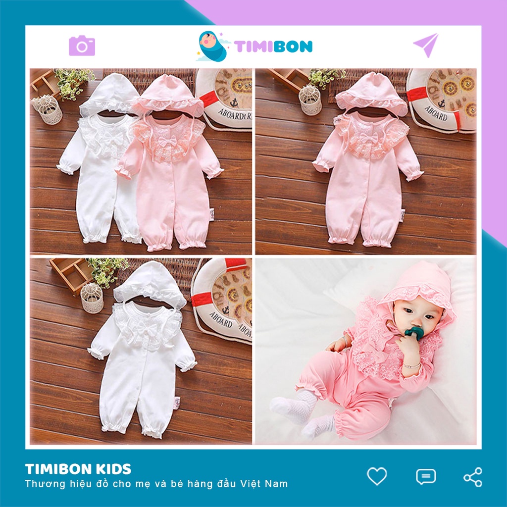 Bộ Liền Thân Cho Bé Gái Sơ Sinh Body Thu Đông Công Chúa Ren Bèo - BDD30