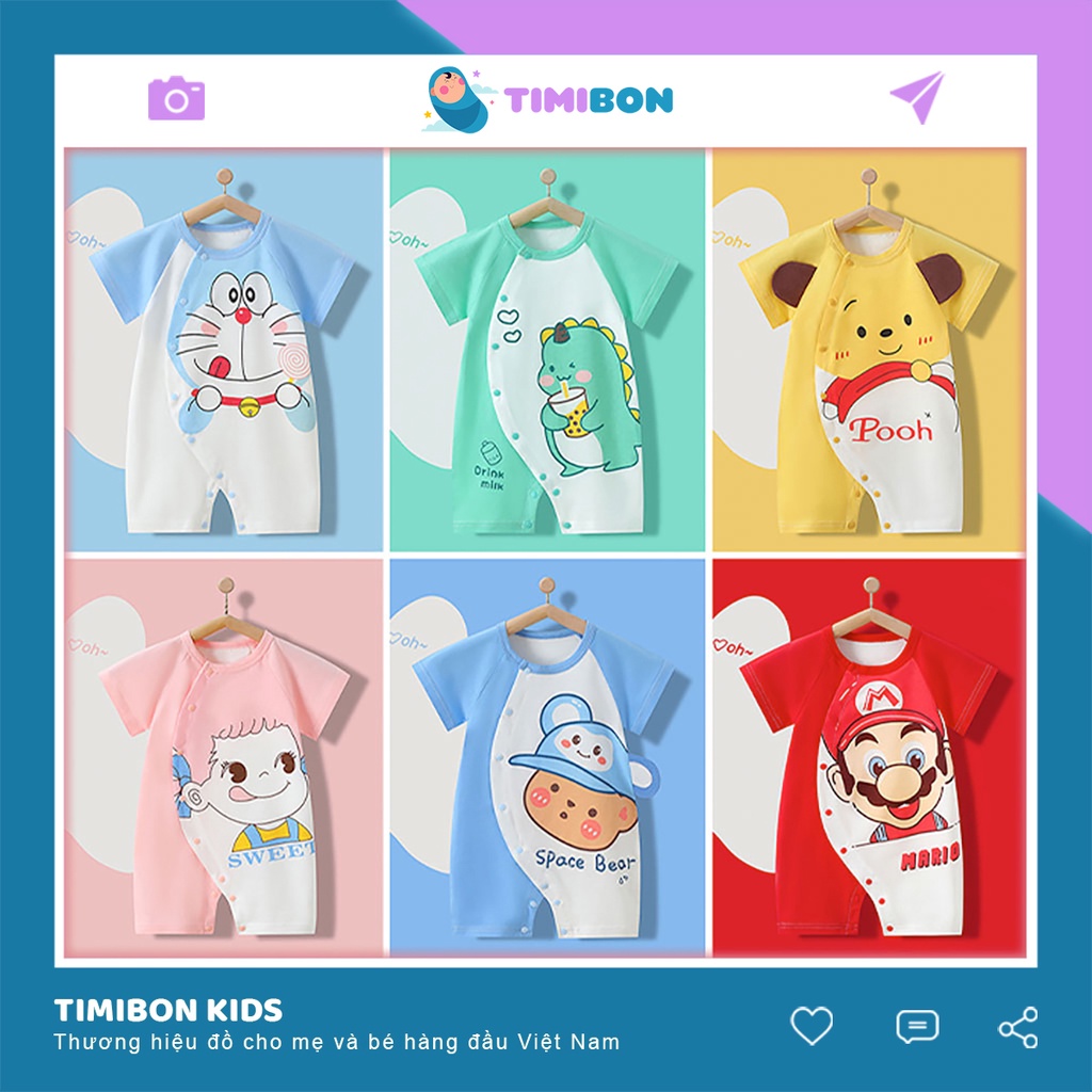 Quần Áo Trẻ Em Sơ Sinh Bộ Đồ Liền Thân Cộc Tay Cúc Chéo Bodysuit Hình Thú Cho Bé Trai Bé Gái [BDC24]