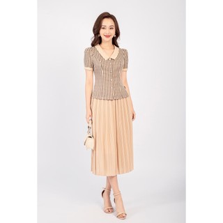 Set bộ áo kẻ cổ đức, chân váy xòe dập ly mmoutfit sb0222119