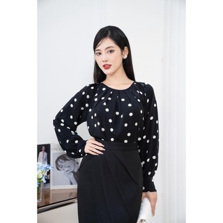 Áo sơ mi lụa chấm bi to MMOutfit AO0723409