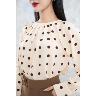 Áo sơ mi lụa chấm bi to MMOutfit AO0723409