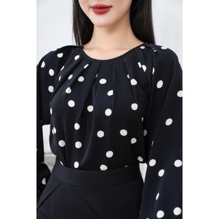 Áo sơ mi lụa chấm bi to MMOutfit AO0723409