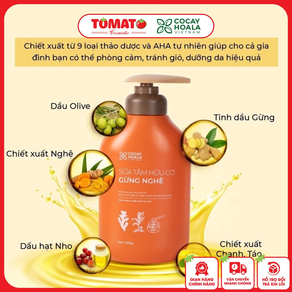 Sữa Tắm Gừng Nghệ Cocayhoala Ngăn Ngừa Mụn Lưng, Kháng Khuẩn Tốt, Làm Sạch Từ Sâu Bên Trong, Căng Bóng Da