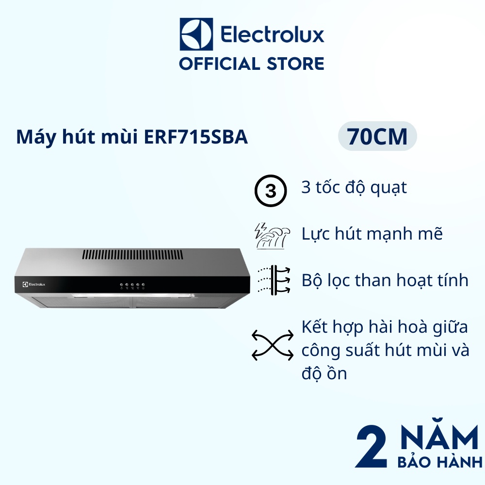 Máy hút mùi Electrolux dạng cổ điển 70cm ERF715SBA, Lực hút mạnh mẽ, Dễ dàng vệ sinh