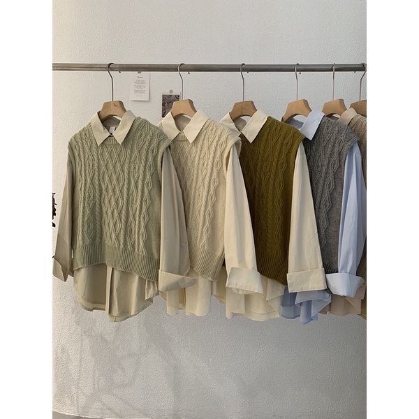 Set Sơmi Dài Kèm Gile Cổ Tròn QCCC
