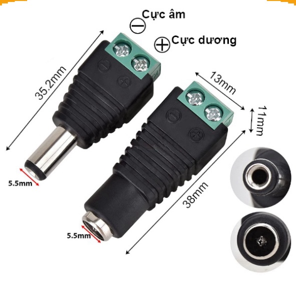 Jack nối nguồn DC 5.5x2.1mm 10A vặn vít