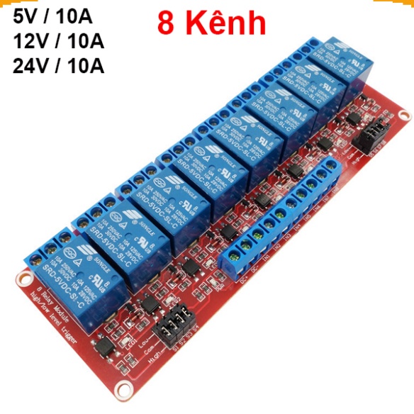 Mạch relay opto cách ly 1-8 kênh kích  5V/12V/24V - 10A/30A