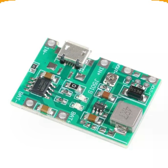 Mạch sạc pin 1S 18650 J5019 dùng ic TC4056 tích hợp mạch tăng áp 2A từ 3.5V lên 25V