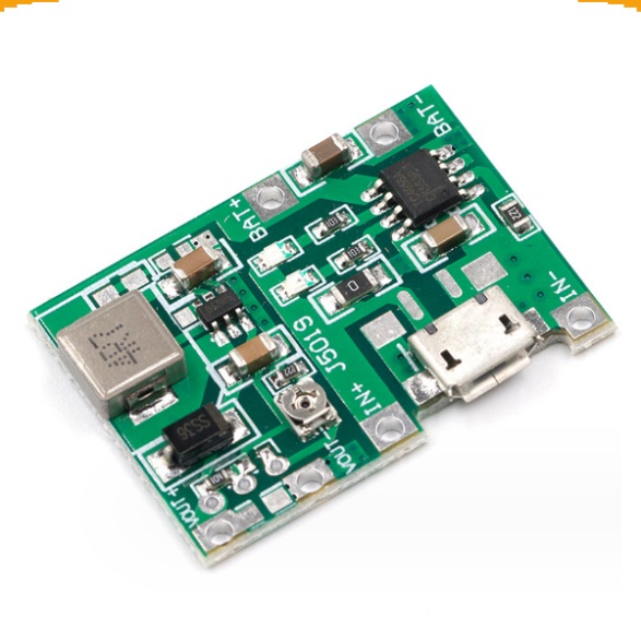 Mạch sạc pin 1S 18650 J5019 dùng ic TC4056 tích hợp mạch tăng áp 2A từ 3.5V lên 25V