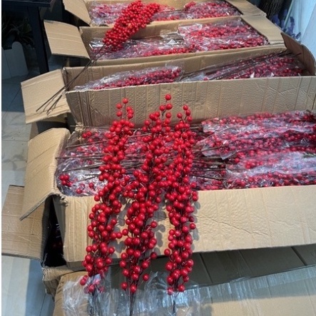 Cành Đào Đông Đỏ Cherry 1 Cành 12 nhánh cao 100cm - Đào Đông Đỏ Cao Cấp