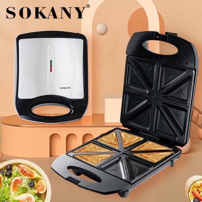 Máy làm bánh waffle hotdog, sandwich khuôn lớn 8 bánh SOKANY công suất 1200W