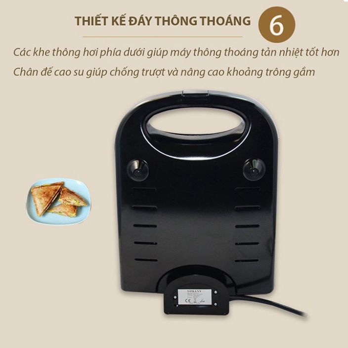 Máy làm bánh waffle hotdog, sandwich khuôn lớn 8 bánh SOKANY công suất 1200W