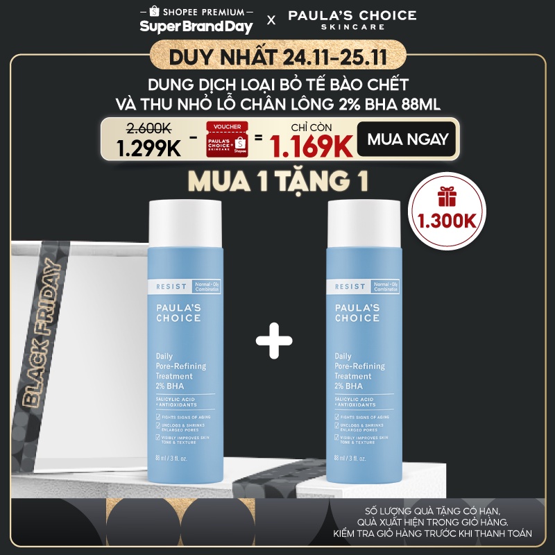 Dung dịch tẩy da chết, thu nhỏ chân lông Paula's Choice Resist Daily Pore Refining Treatment 2% BHA 88ml  - 7820