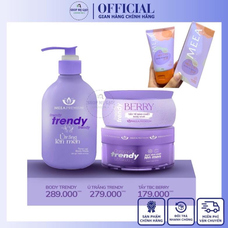 Combo Ủ Trắng Lên Men Trendy, Kem Body Trendy & Tẩy Tế Bào Chết Body Chính Hãng Meea Premium