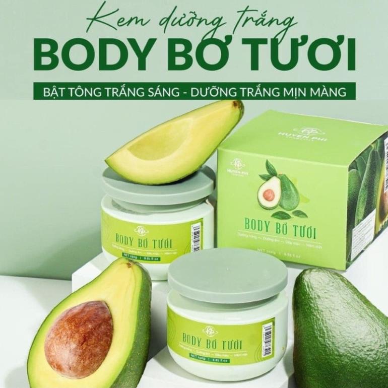 Kem Body Bơ Tươi Huyền Phi, dưỡng da toàn thân - combo 3 tác dụng: da trắng sáng chuyên sâu, chống nắng, và dưỡng ẩm.
