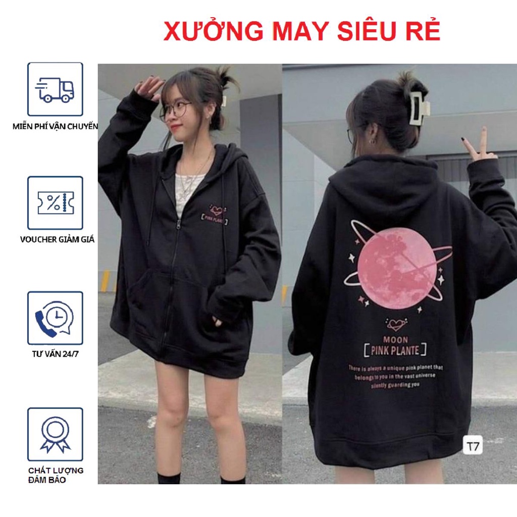 Áo khoác nỉ dây kéo Pink Plante xitin hàng đẹp-A660