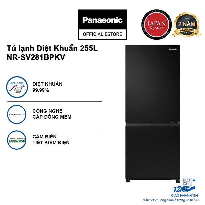 [TRẢ GÓP 0%] Tủ lạnh Panasonic Diệt Khuẩn 255L NR-SV281BPKV Cấp Đông Mềm - Ngăn Đá Dưới