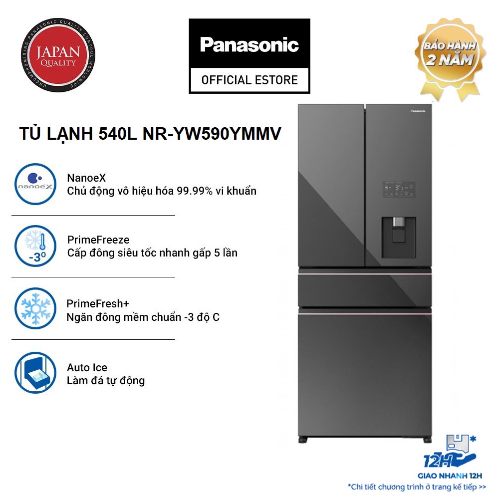 [TRẢ GÓP 0%] Tủ lạnh 4 cánh Panasonic 540L NR-YW590YMMV - giảm dư lượng thuốc trừ sâu