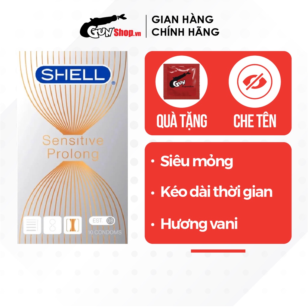 Bao cao su Shell Sensitive Prolong siêu mỏng 0.03mm, kéo dài thời gian hộp 10 cái | GUNSHOP VIỆT NAM