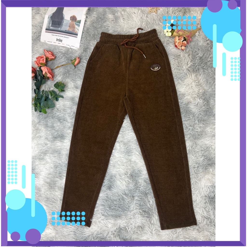 Quần Nhung Gân Nam Nữ, Dáng Baggy dây rút unisex TH