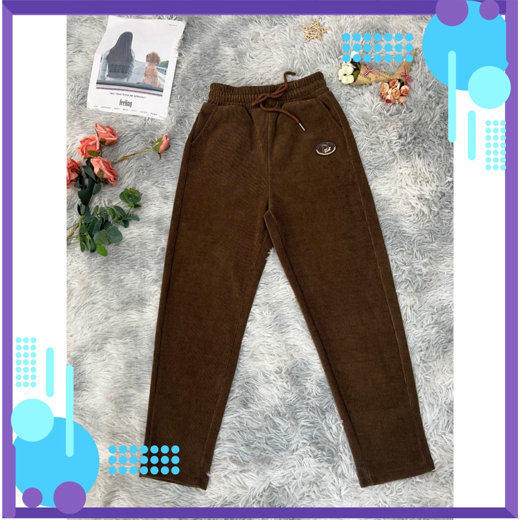 Quần Nhung Gân Nam Nữ, Dáng Baggy dây rút unisex TH