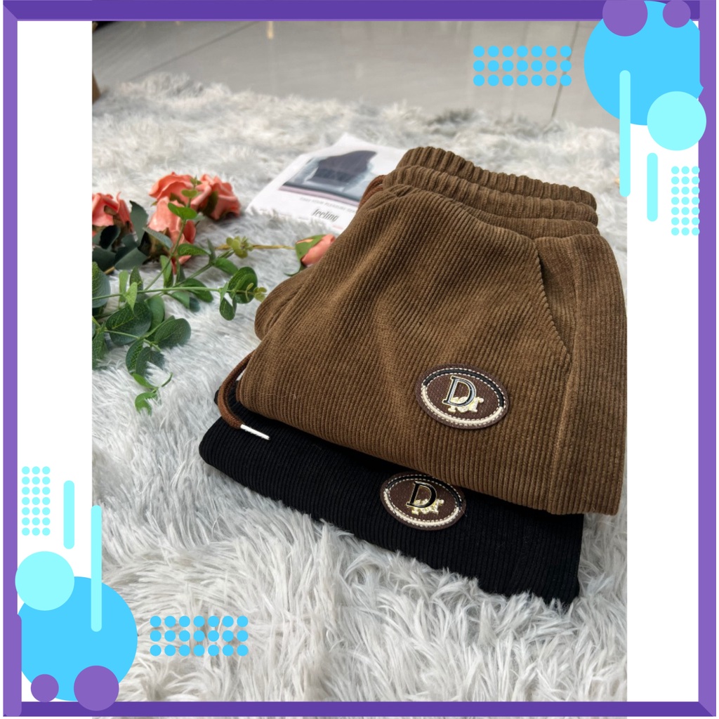 Quần Nhung Gân Nam Nữ, Dáng Baggy dây rút unisex TH