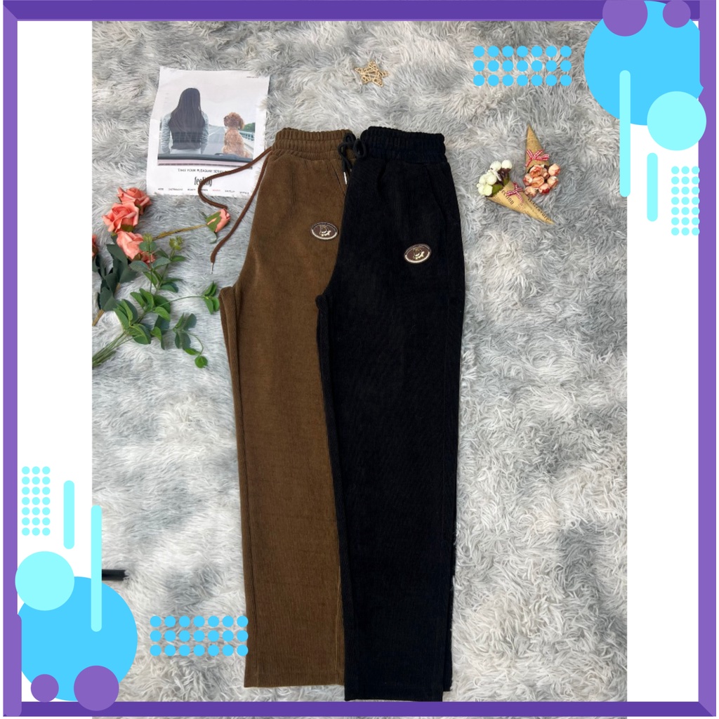 Quần Nhung Gân Nam Nữ, Dáng Baggy dây rút unisex TH