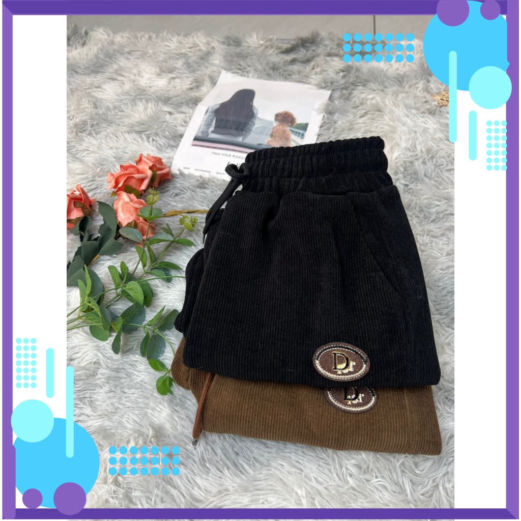 Quần Nhung Gân Nam Nữ, Dáng Baggy dây rút unisex TH