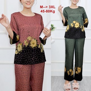 Shoppro - thời trang trung niên - set bộ dành tặng mẹ kiểu đồ bộ lụa cao cấp hoạ tiết sang trọng bigsize 45-80kg 3390