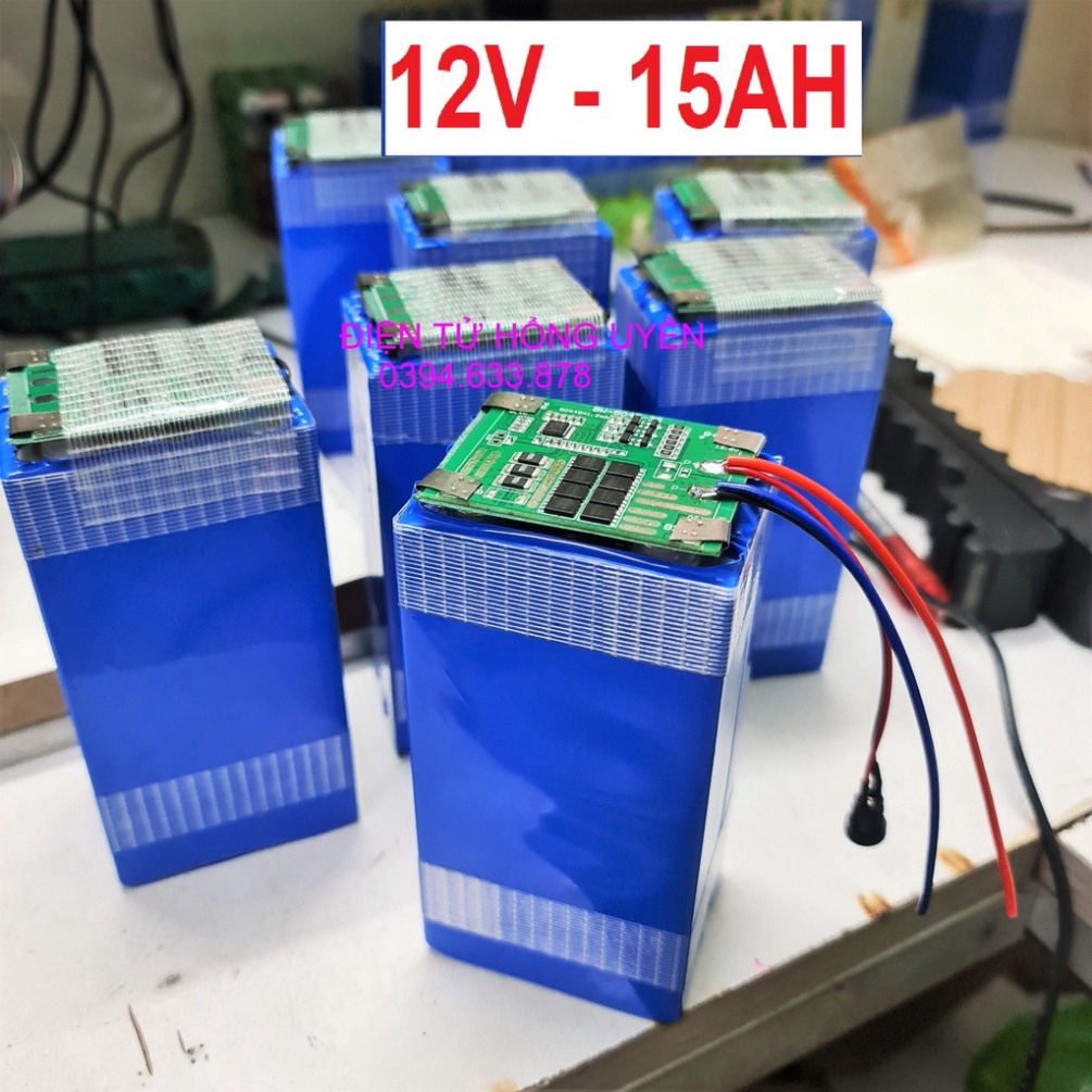 Bình pin Lithium 12V 15AH. Dòng xả cao 65A Max, Đóng từ 3 cell Super Lipo  + Mạch 3S 12,6V hãng CF điện