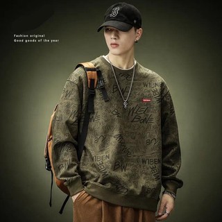 Áo sweater Da Lộn Cổ Tròn Dáng Rộng Phong Cách Mỹ Thời Trang Xuân Thu Cho Nam