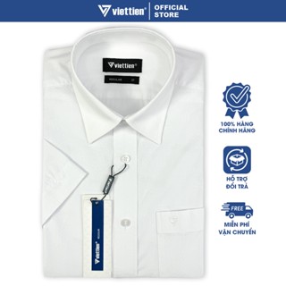 VIỆT TIẾN SALE - Áo Sơ Mi Viettien Tay Ngắn, Màu Hoa Văn Trắng, Form Regular, Lai Bầu, Quà Tặng Nam