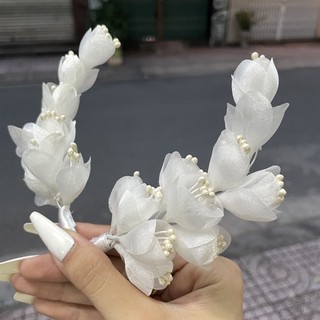 Bộ đôi hai hoa voan cài tóc cô dâu trắng mẫu mới t12/ 2024