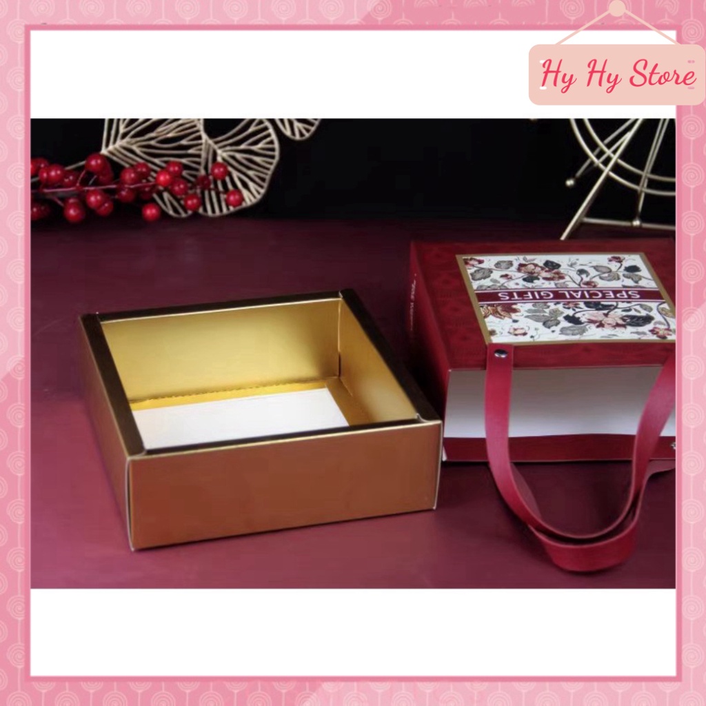 Hộp Velvet Special Gift đỏ quai da in hoa sang trọng ảnh thật  -  Hy Hy Store