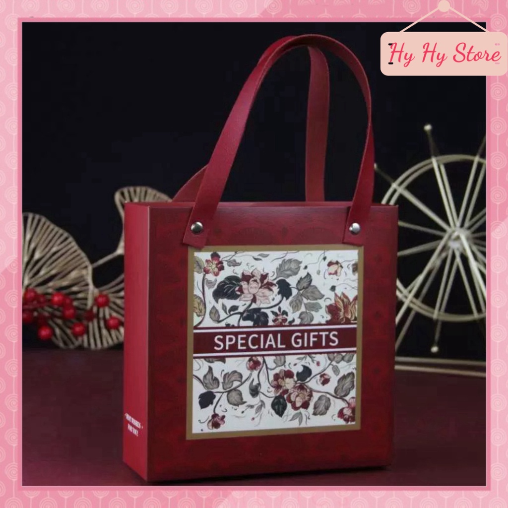 Hộp Velvet Special Gift đỏ quai da in hoa sang trọng ảnh thật  -  Hy Hy Store