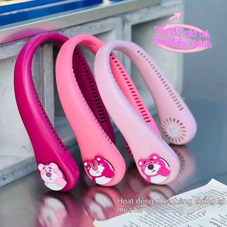 Quạt đeo cổ năng lượng Gấu Dâu Losto - Quạt quàng cổ không cánh mini cho bé Sạc Pin 3 tiêu chuẩn cấp