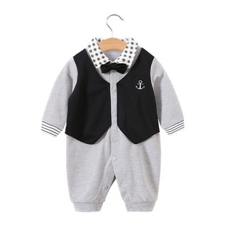 Body giả yếm vest thắt nơ dài tay mùa thu đông cho bé trai